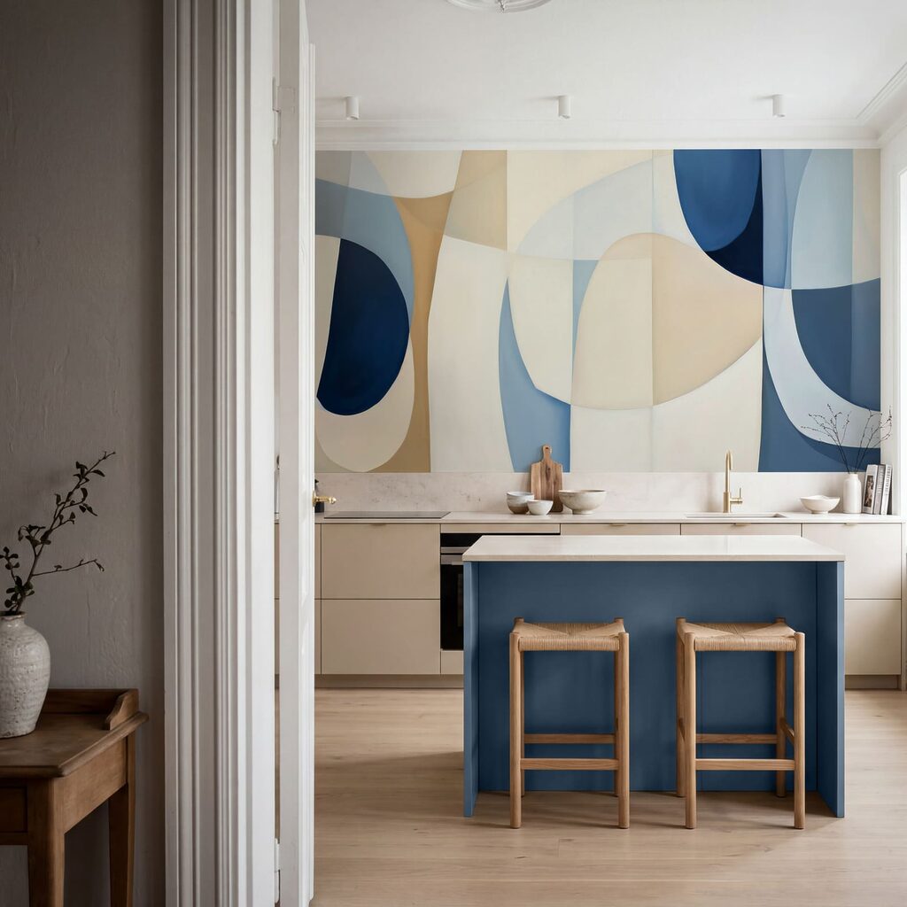 Arcos azuis em creme num interior