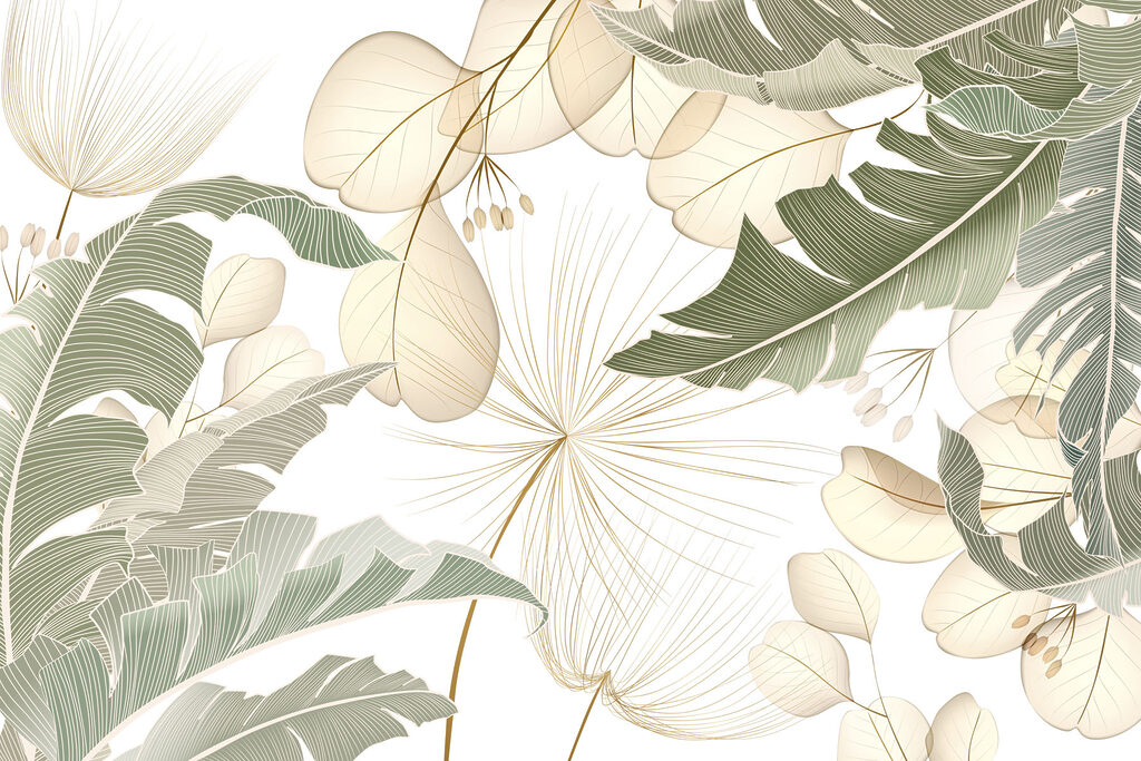 Folhas tropicais em contorno — design completo