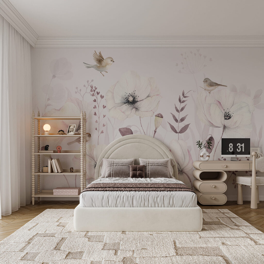 Pássaros entre flores pálidas — interior 3