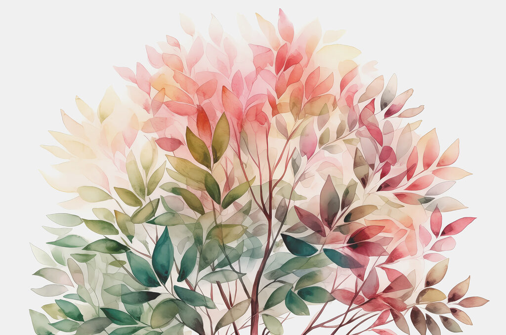 Folhas cor-de-rosa sobre verde — design completo