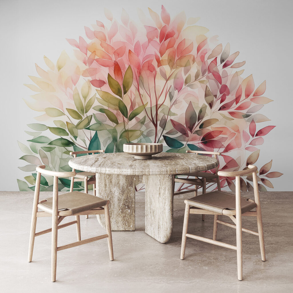 Folhas cor-de-rosa sobre verde — interior 1
