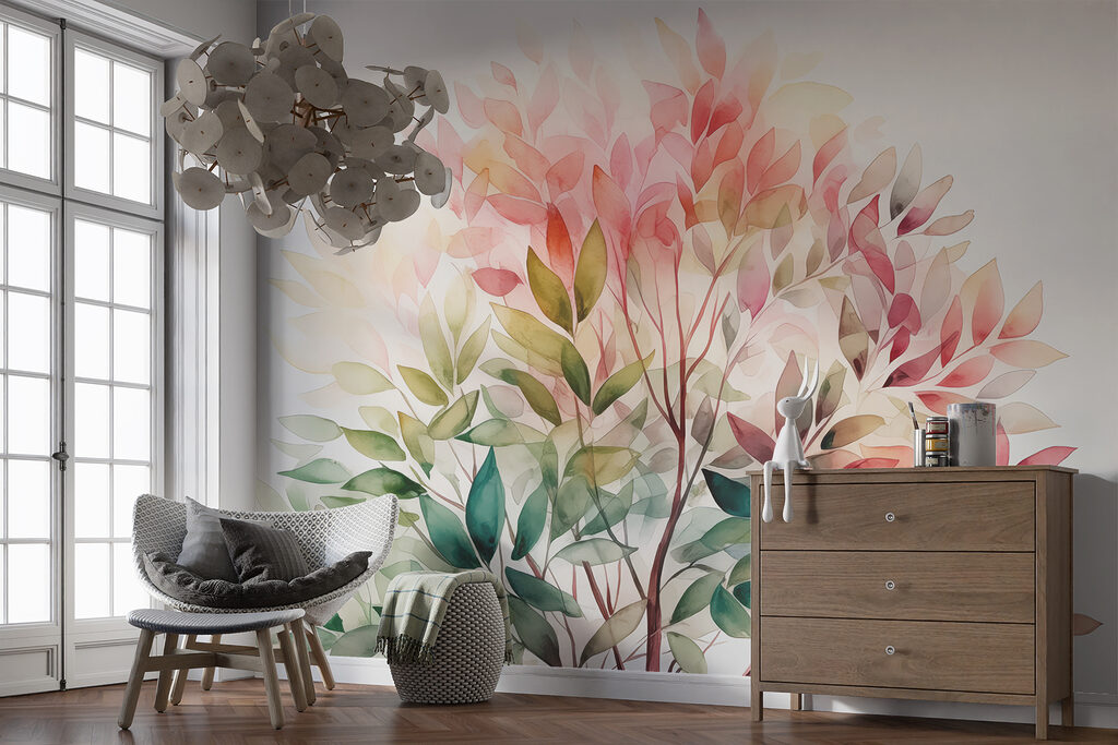 Folhas cor-de-rosa sobre verde — interior 2