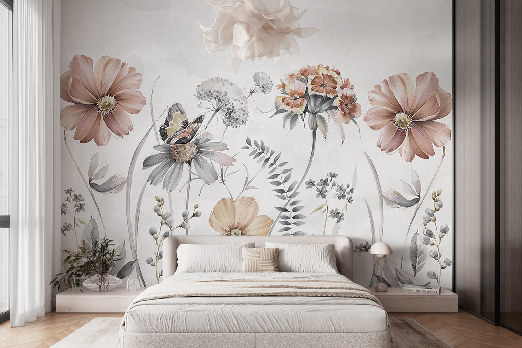 Flores silvestres com borboleta num interior