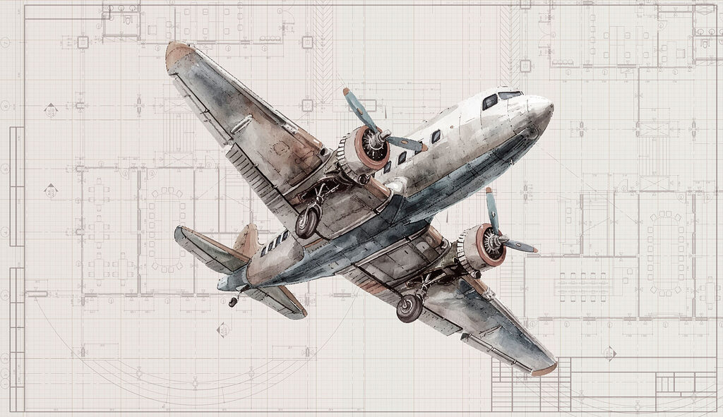 Avião antigo, desenho técnico — design completo
