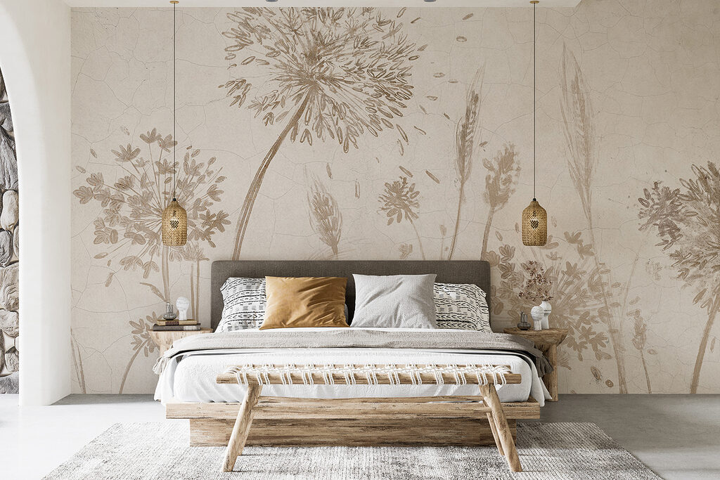 Flores secas em bege num interior