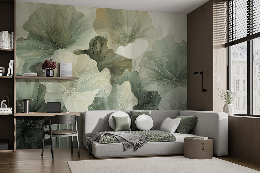 Folhas redondas em cinzento-rosado — interior 2