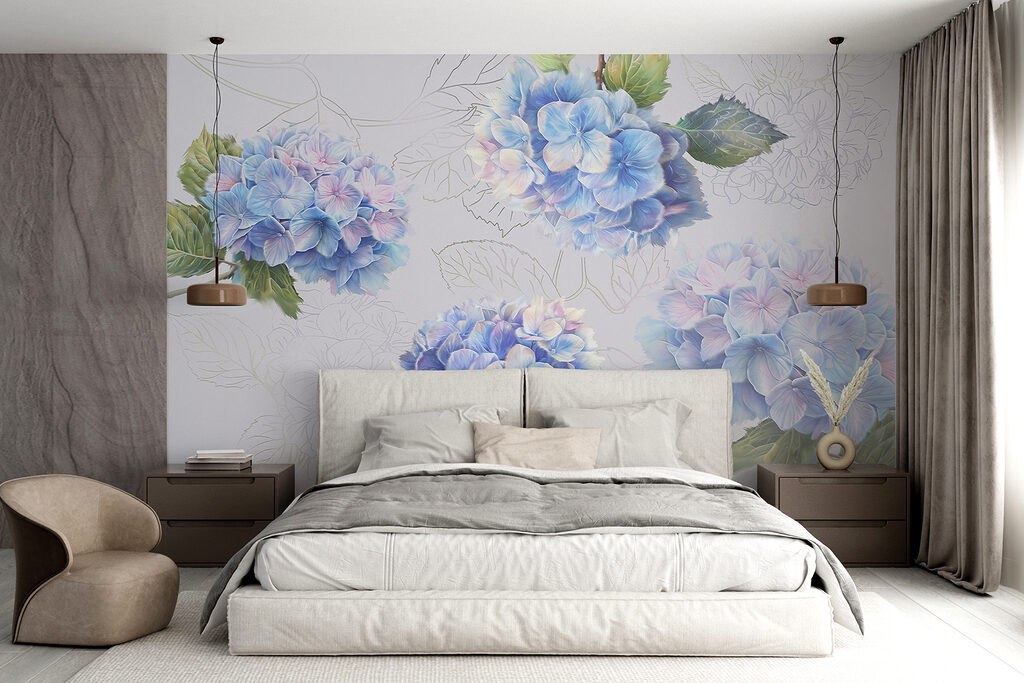 Hortênsias com folhas desenhadas — interior 2