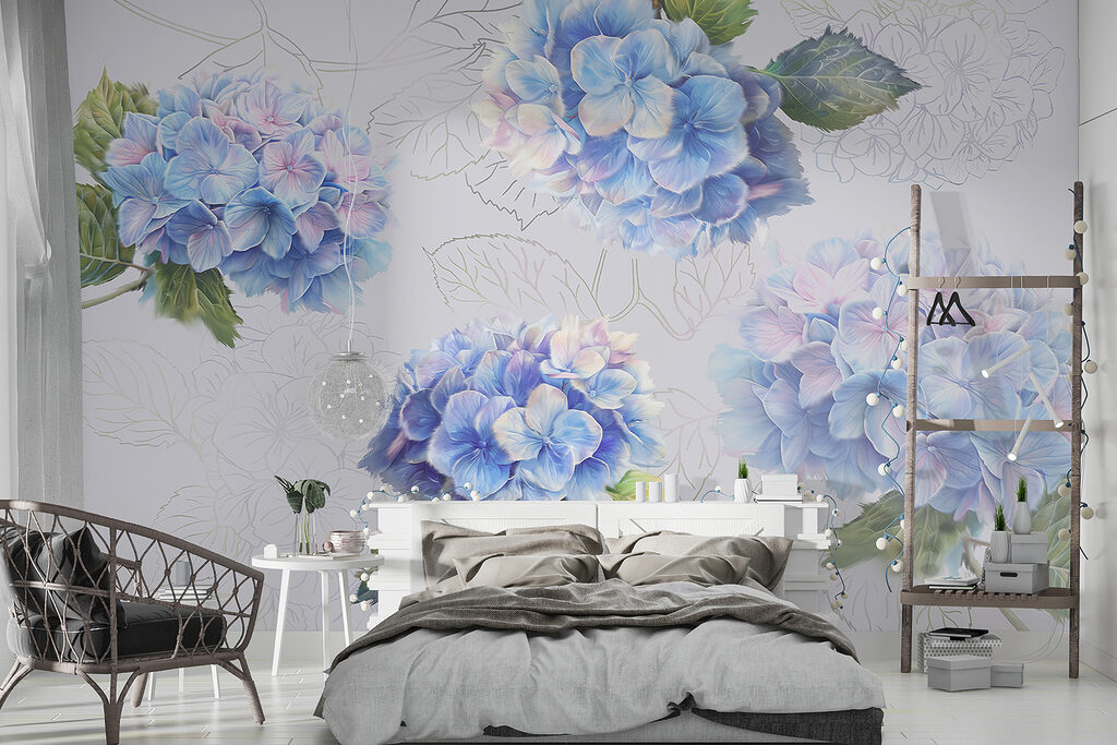 Hortênsias com folhas desenhadas — interior 3