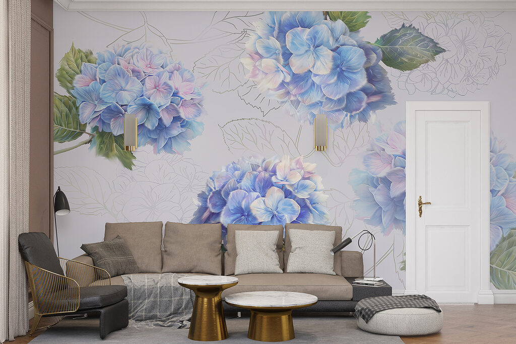 Hortênsias com folhas desenhadas — interior 4