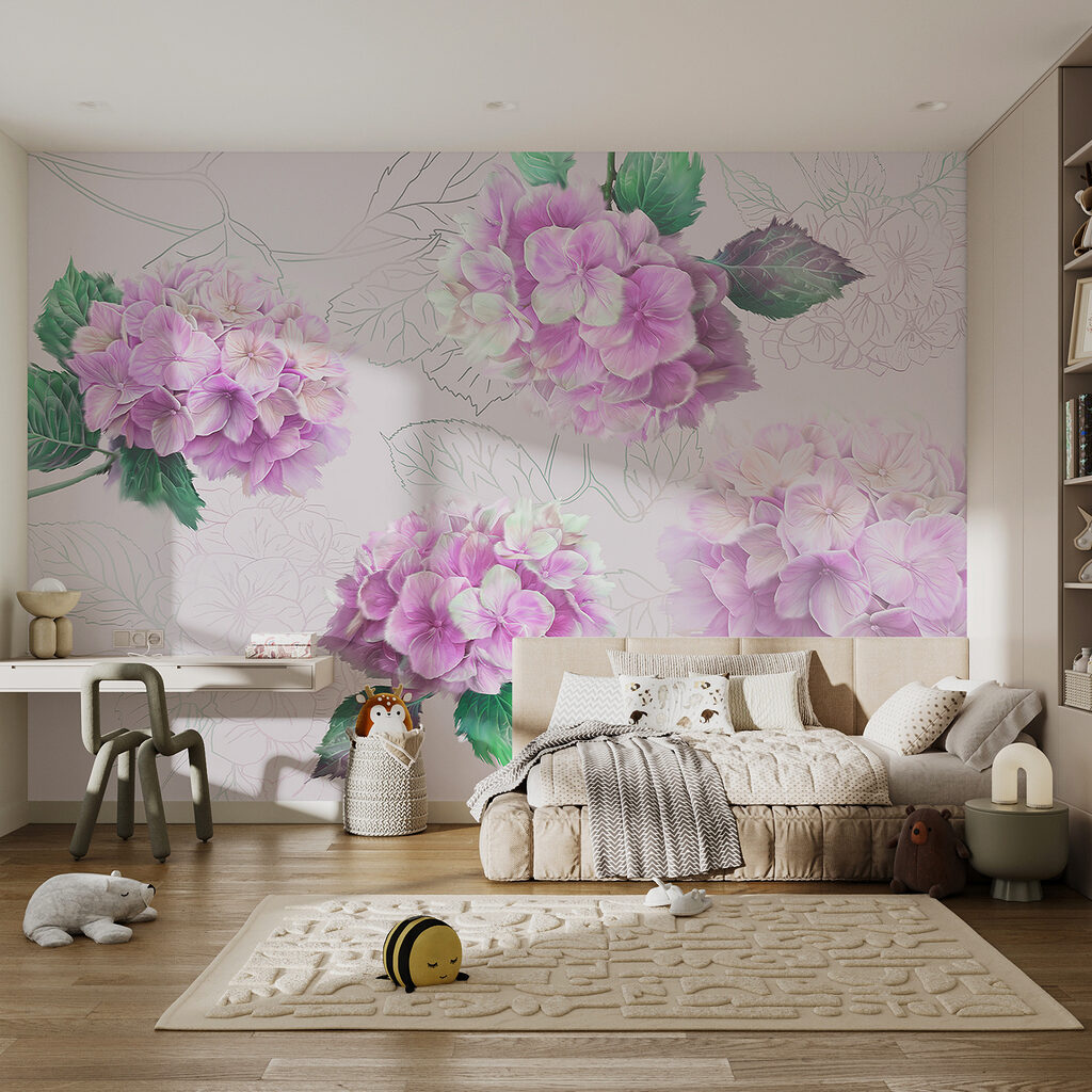 Hortênsias com folhas desenhadas — interior 2