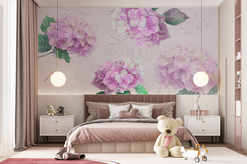 Hortênsias com folhas desenhadas — interior 3