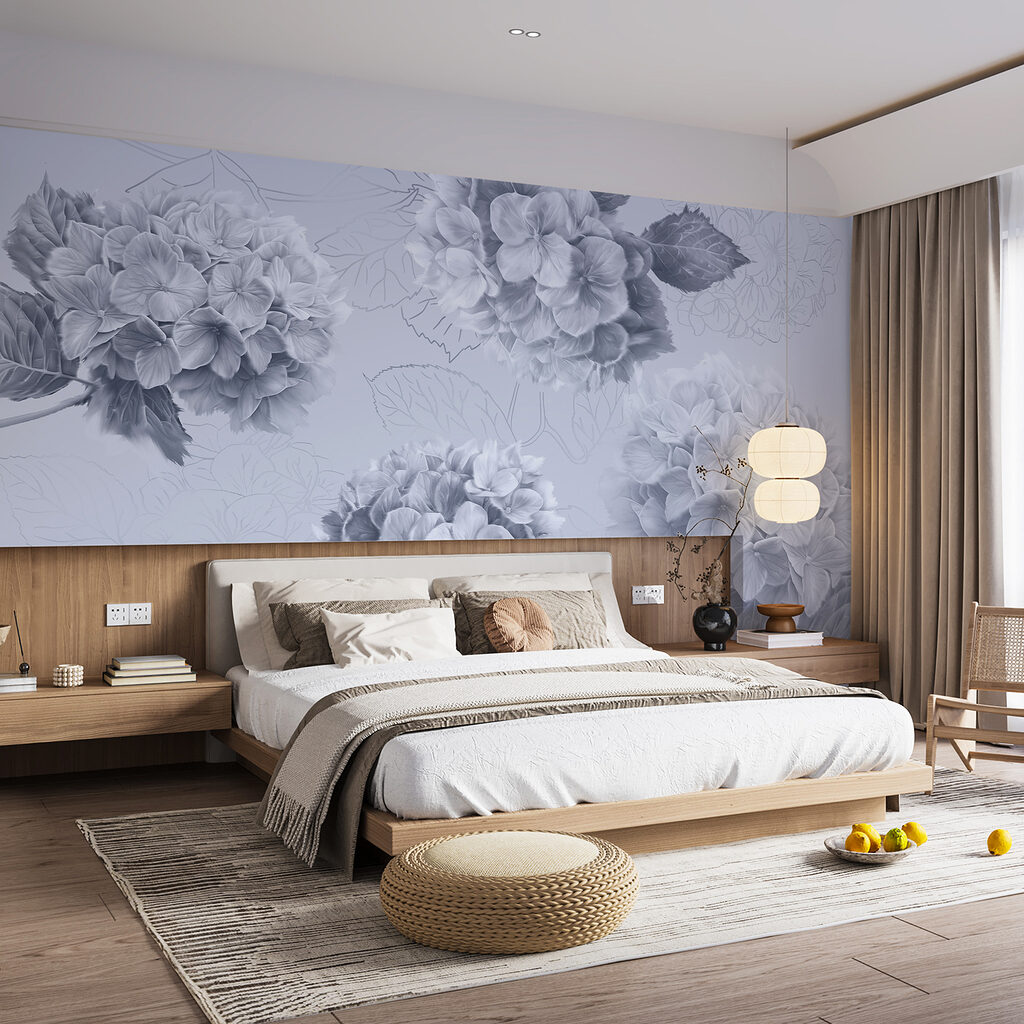Hortênsias com folhas desenhadas — interior 1