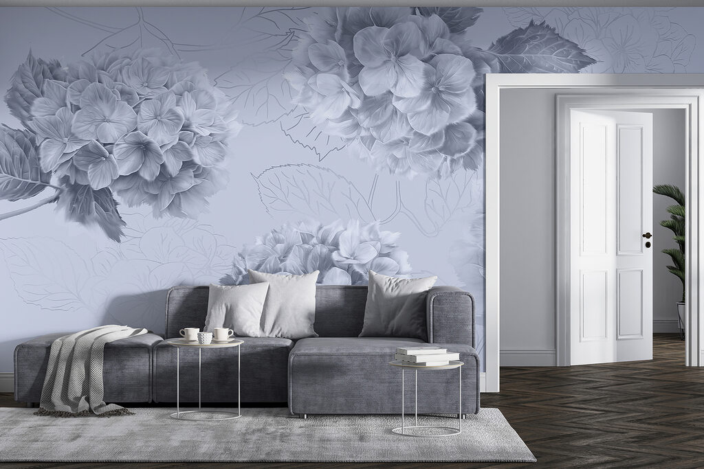 Hortênsias com folhas desenhadas — interior 2