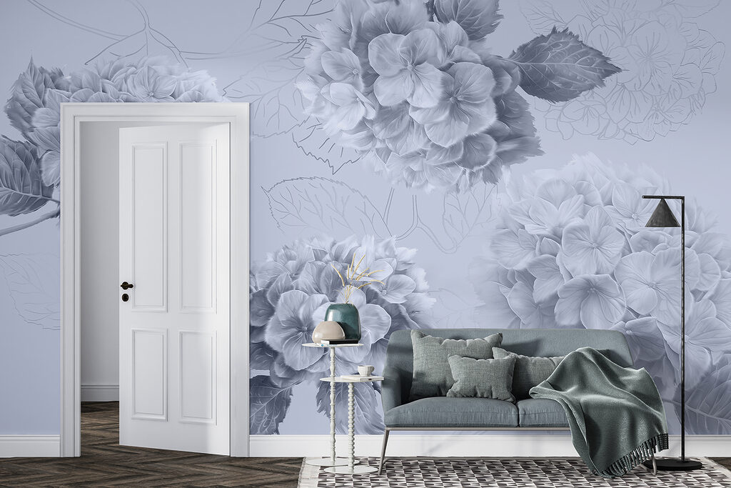 Hortênsias com folhas desenhadas — interior 3