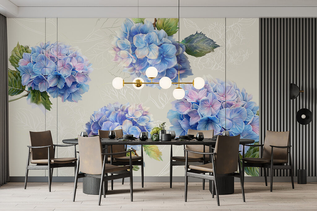 Hortênsias com folhas desenhadas — interior 3
