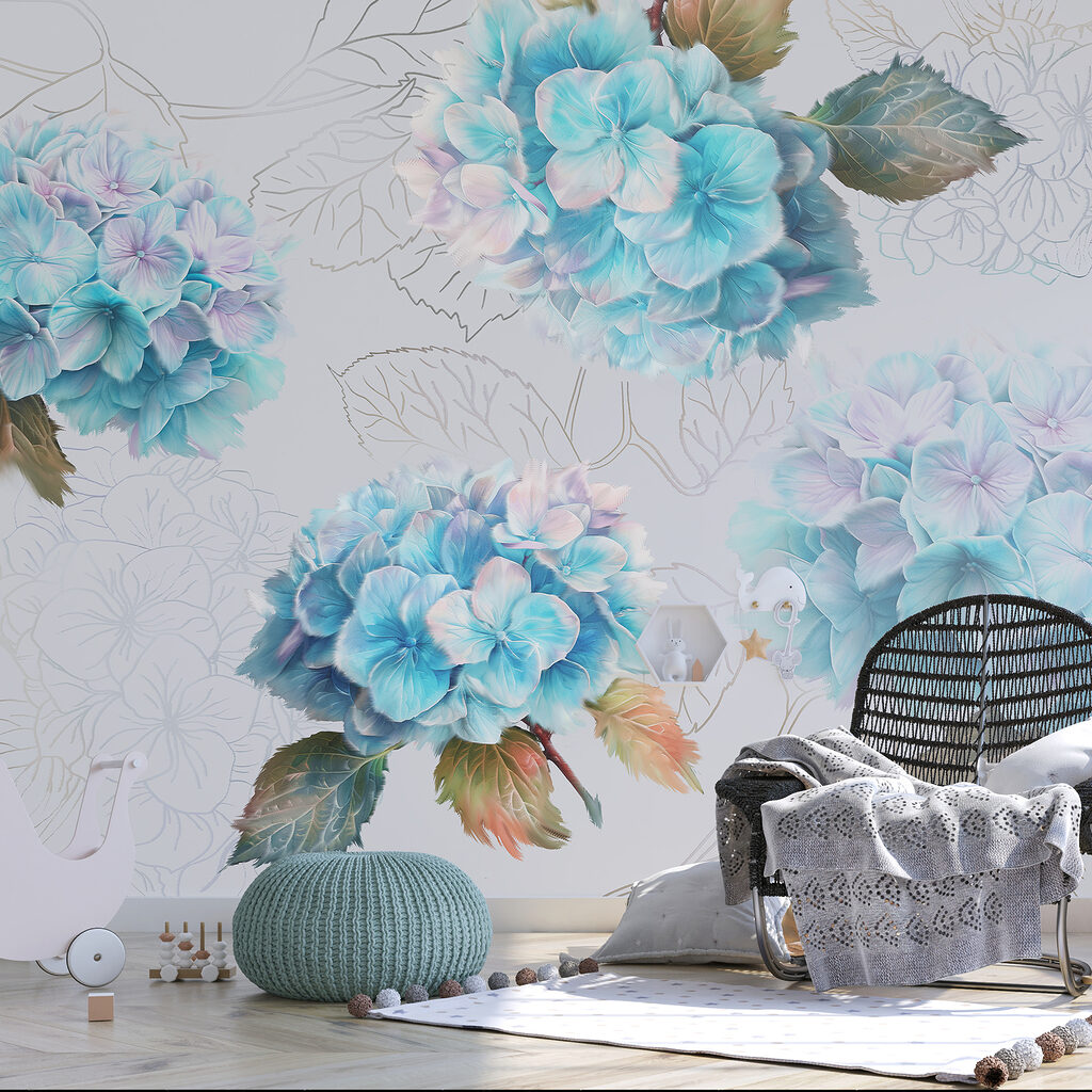 Hortênsias com folhas desenhadas — interior 2