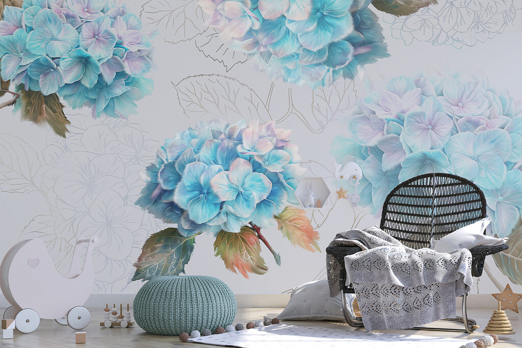 Hortênsias com folhas desenhadas — interior 3