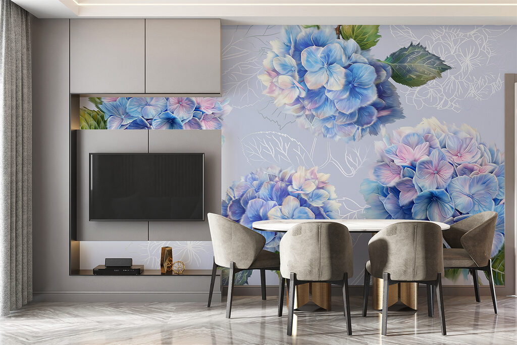 Hortênsias com folhas desenhadas — interior 2