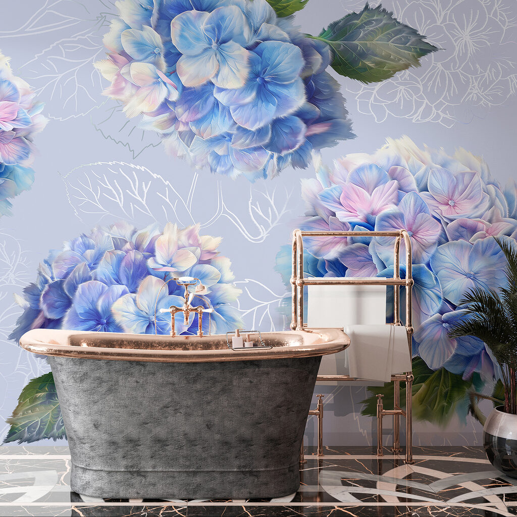 Hortênsias com folhas desenhadas — interior 3