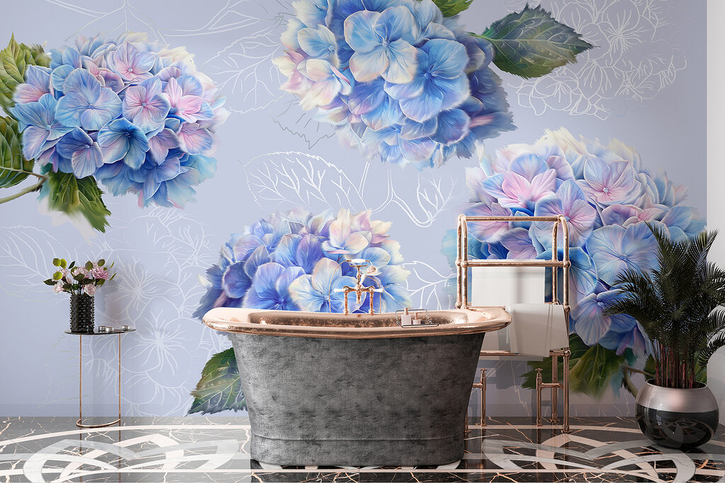 Hortênsias com folhas desenhadas — interior 4