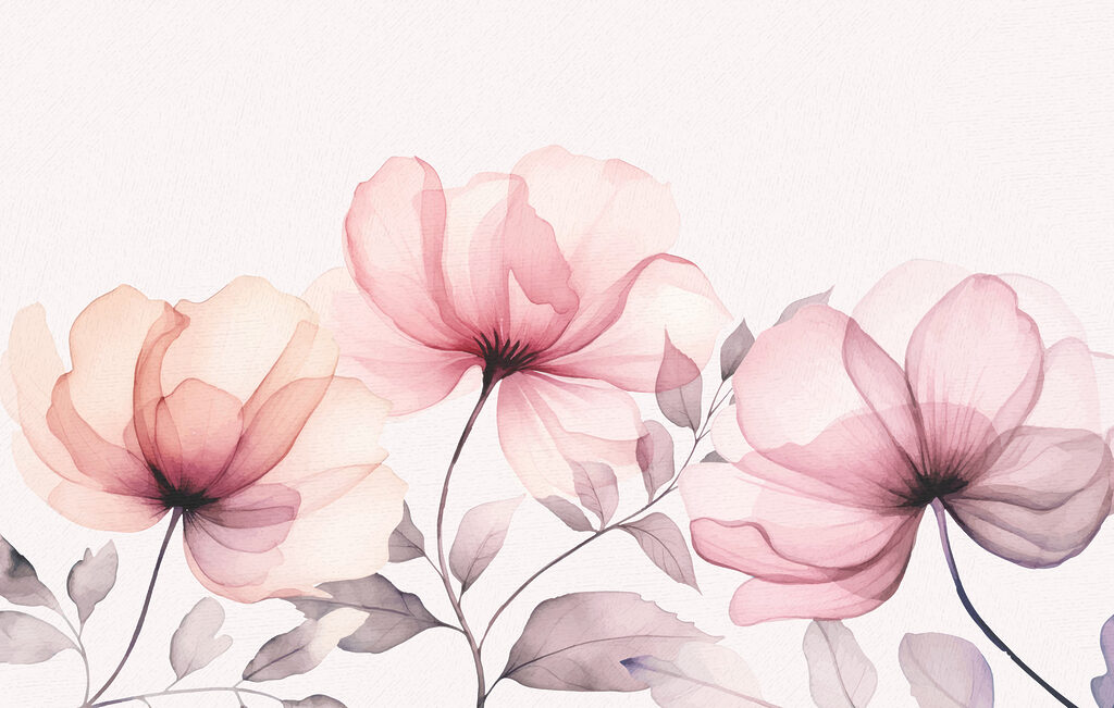 Flores abertas em aguarela — design completo