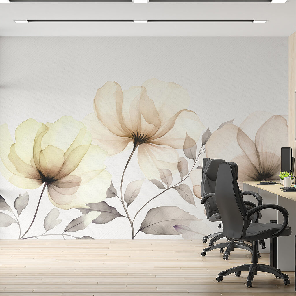 Flores abertas em aguarela — interior 2