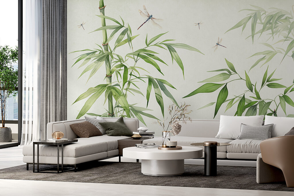 Libélulas entre bambu verde — interior 1