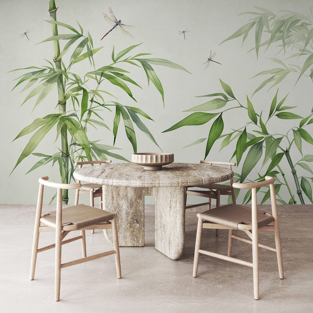 Libélulas entre bambu verde — interior 2