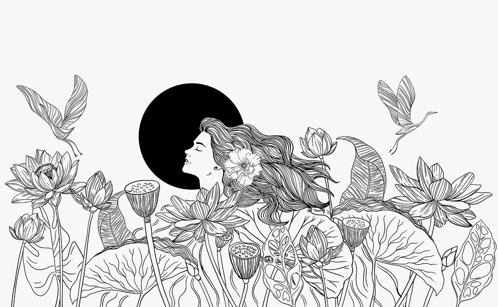 Mulher entre lótus — design completo