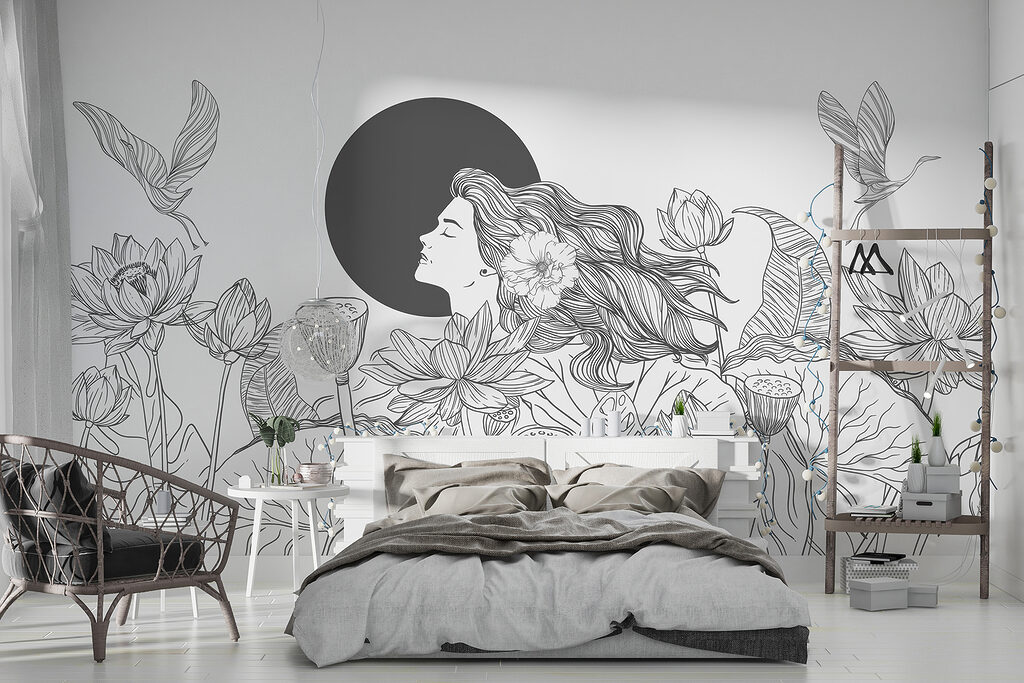 Mulher entre lótus — interior 1