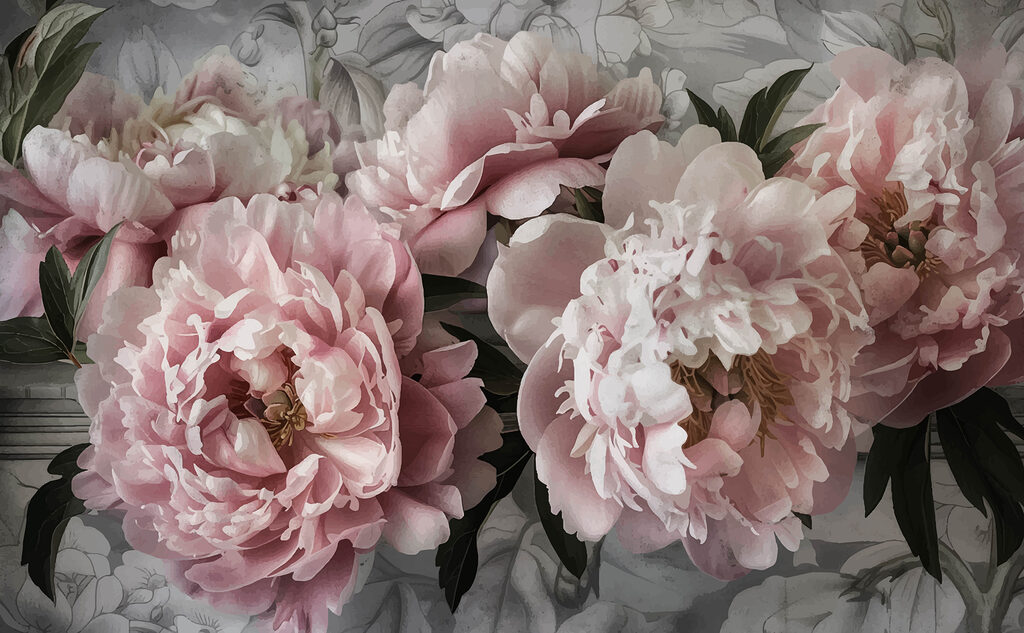 Flores cor-de-rosa em verde-escuro — design completo