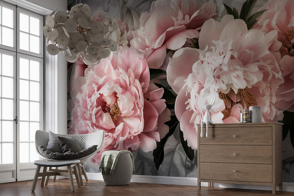 Flores cor-de-rosa em verde-escuro — interior 2