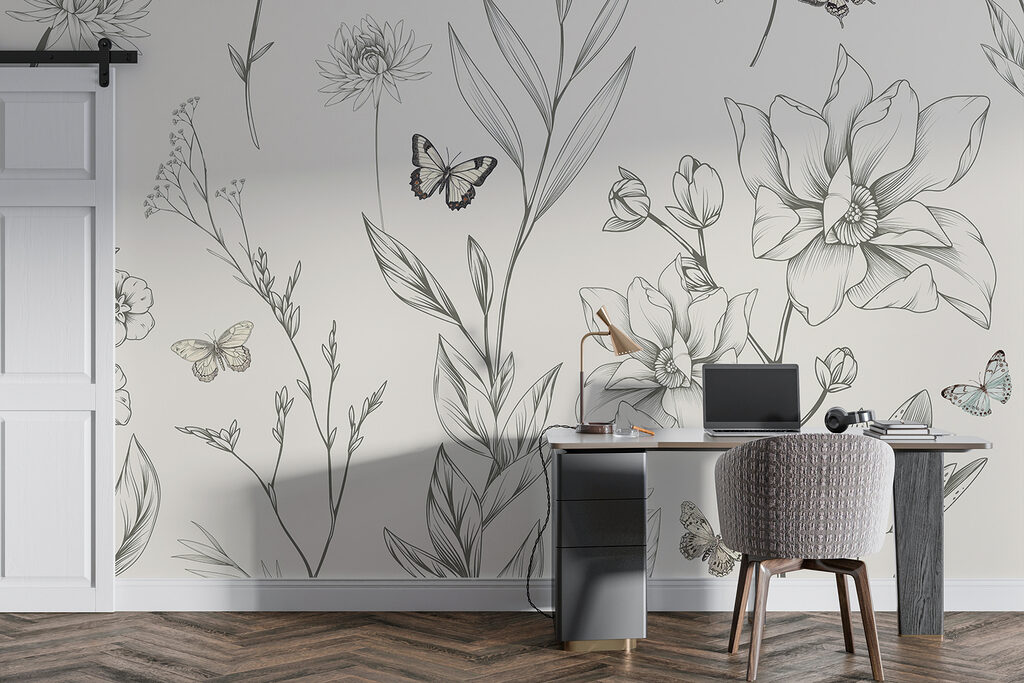 Borboletas entre desenhos florais — interior 4