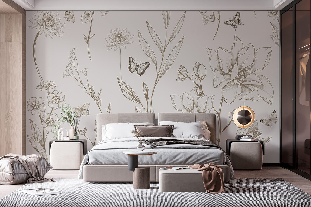 Borboletas entre desenhos florais — interior 2