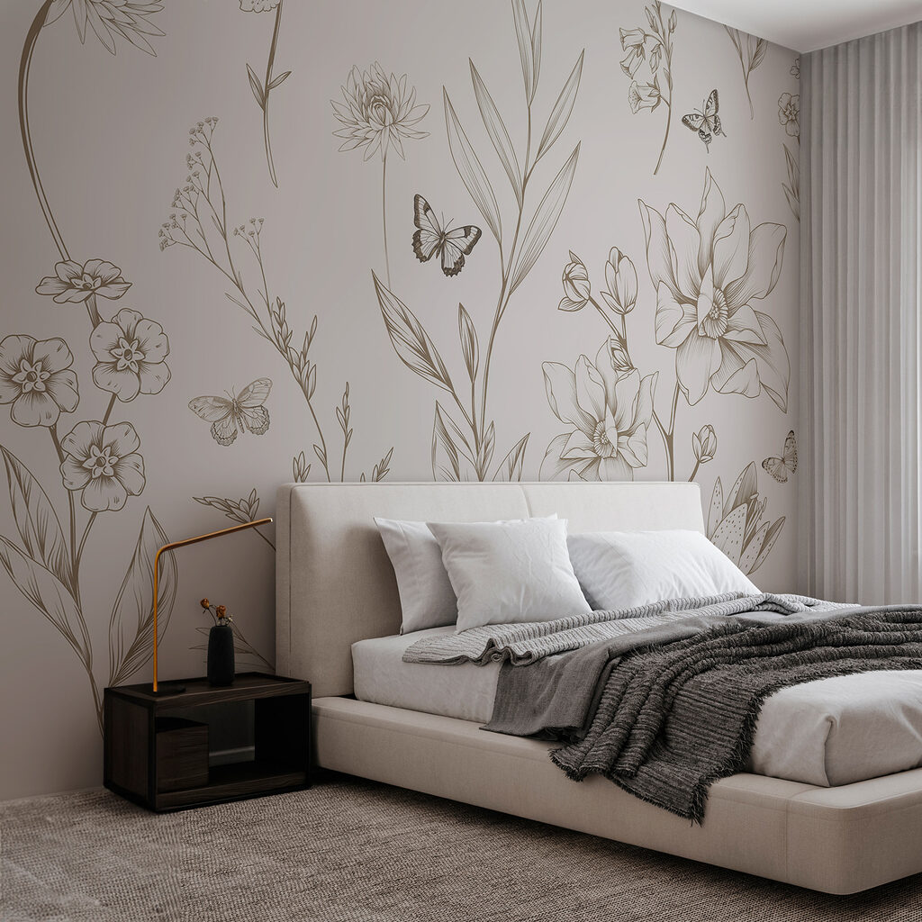 Borboletas entre desenhos florais — interior 3