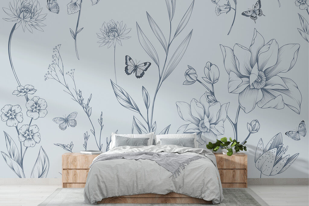 Borboletas entre desenhos florais — interior 2