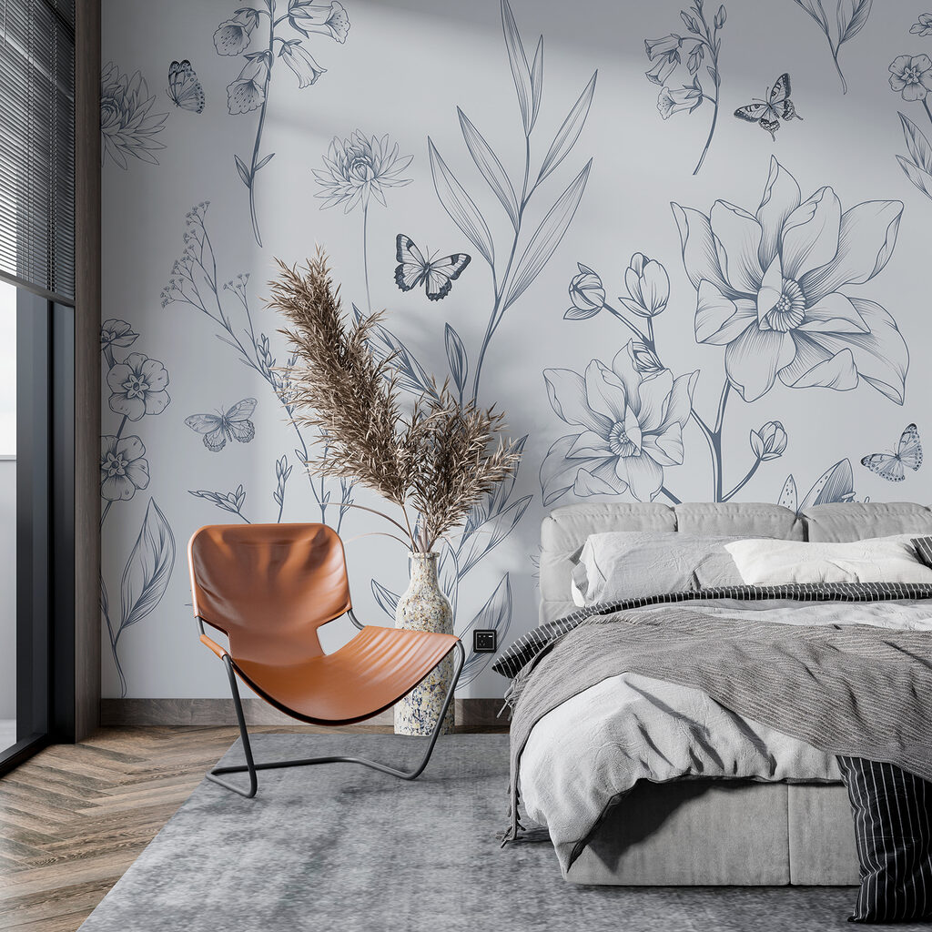 Borboletas entre desenhos florais — interior 3