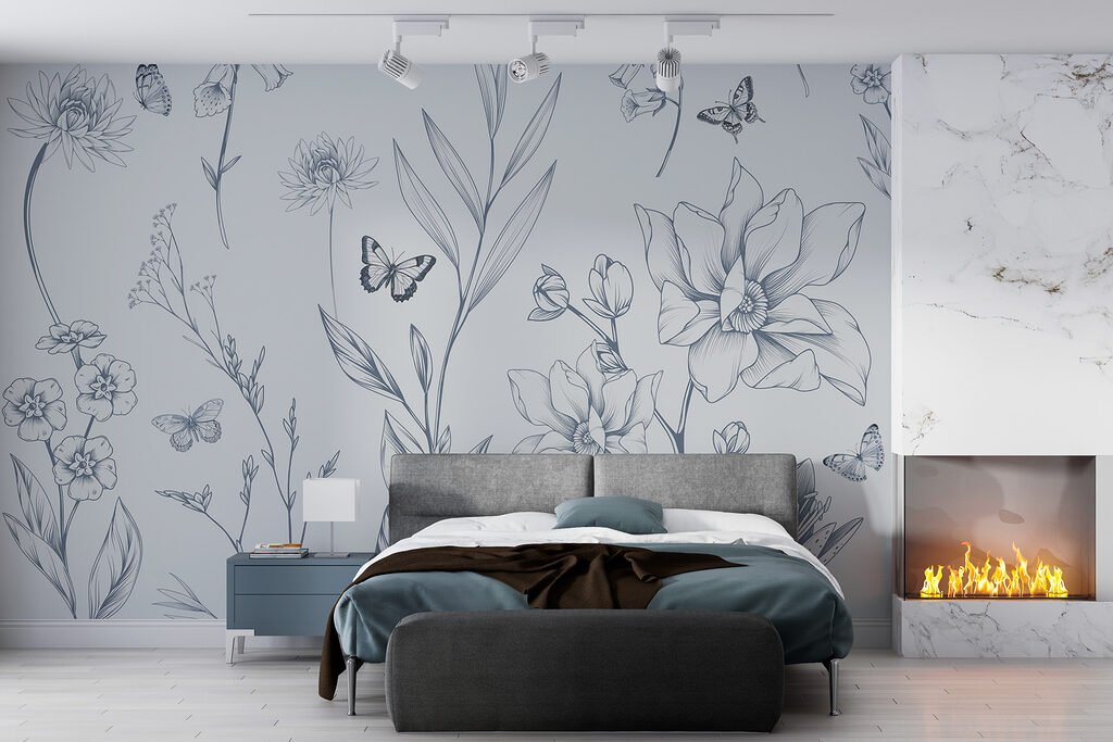 Borboletas entre desenhos florais — interior 4