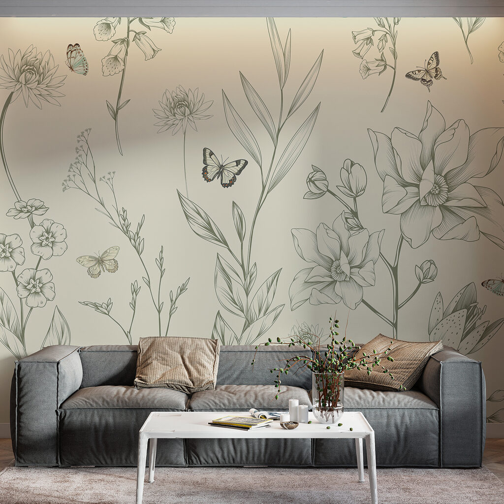 Borboletas entre desenhos florais — interior 2