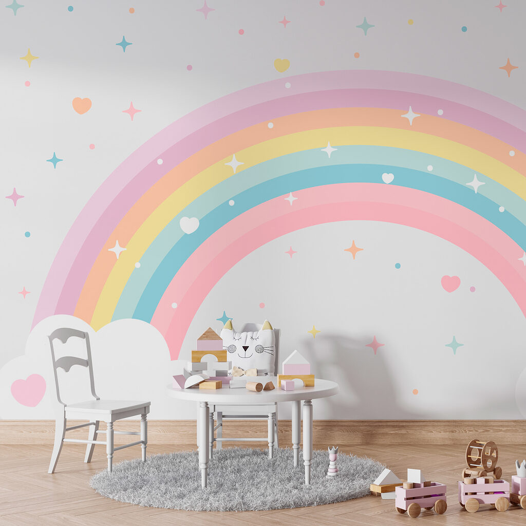 Arco-íris com estrelas num interior