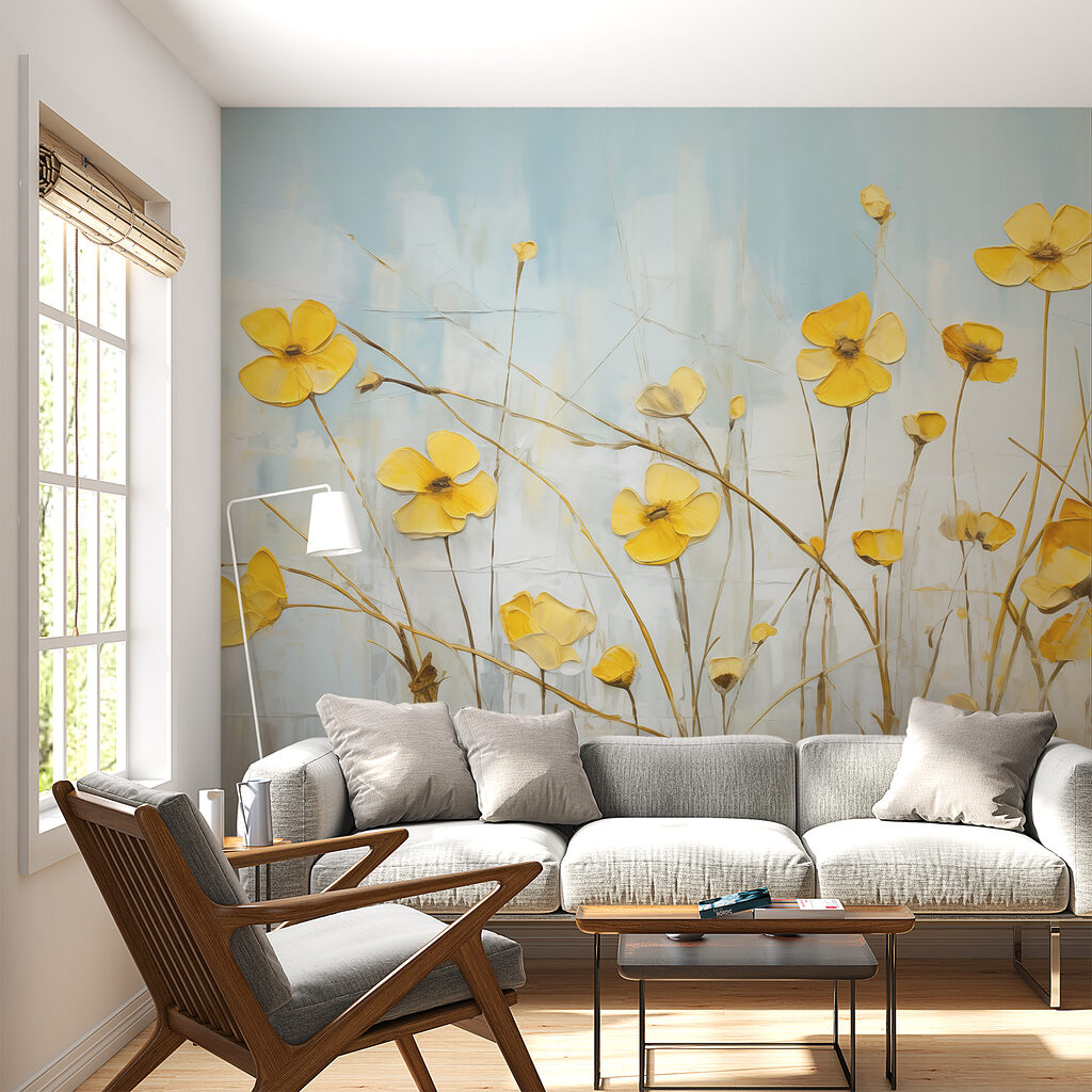 Flores amarelas em hastes num interior