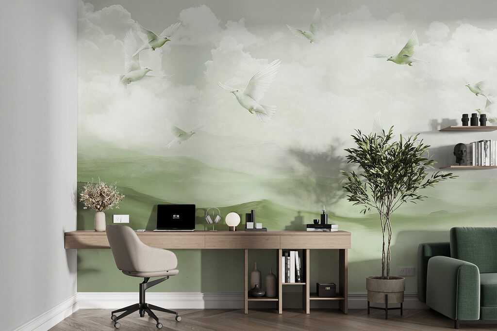 Aves brancas sobre colinas — interior 4