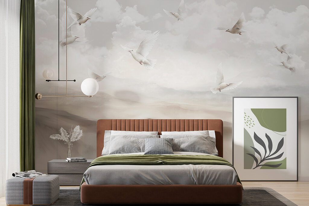 Aves brancas sobre colinas — interior 1