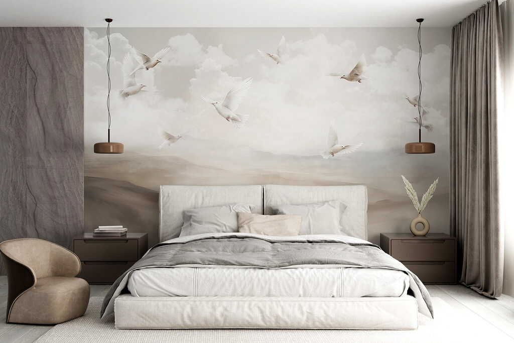 Aves brancas sobre colinas — interior 3