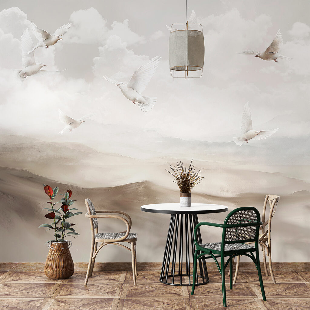 Aves brancas sobre colinas — interior 4