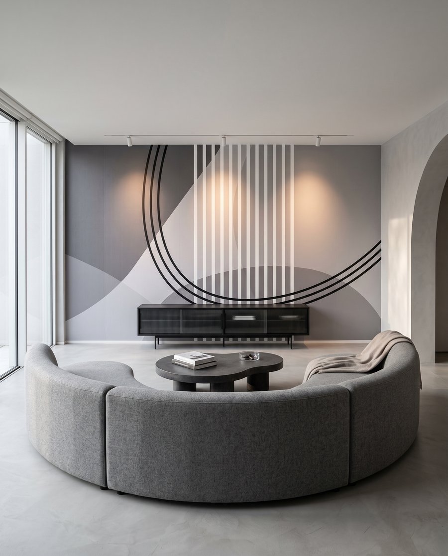 Formas curvas e riscas num interior