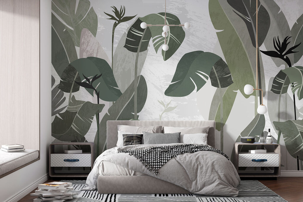 Folhas verticais em verde-oliva — interior 1