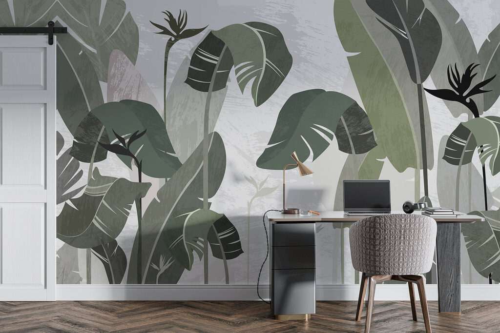 Folhas verticais em verde-oliva — interior 2