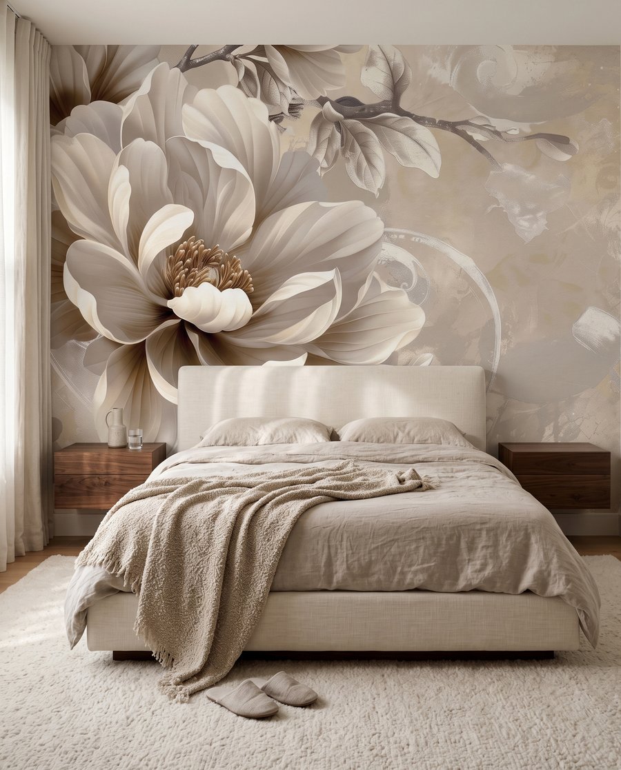 Flor cor de creme num interior