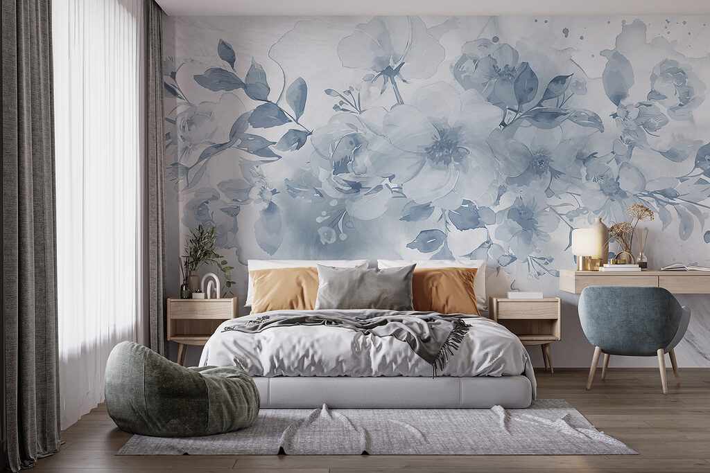 Ramo azul em aguarela — interior 1
